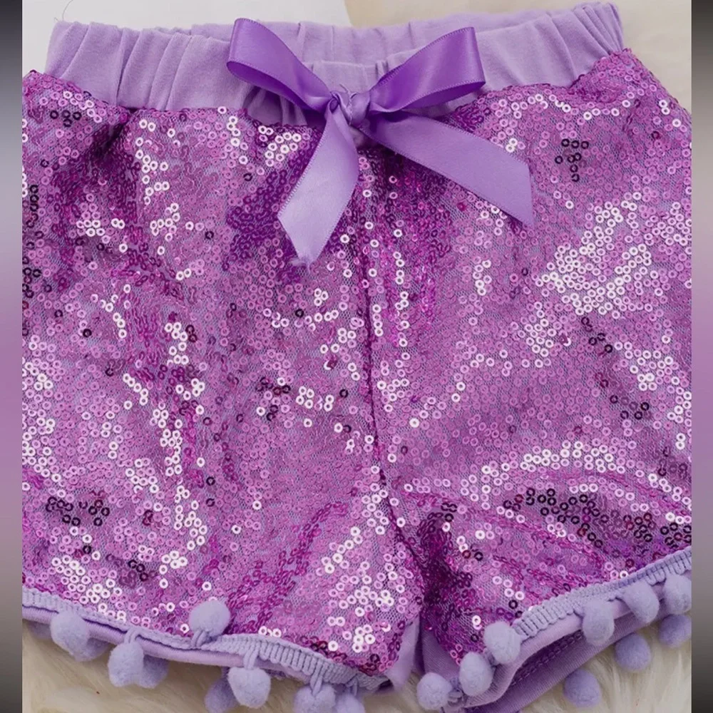 Chillin with My Peeps  Short Ruffle Sleeve Top And Purple Sequins Shorts NWOT